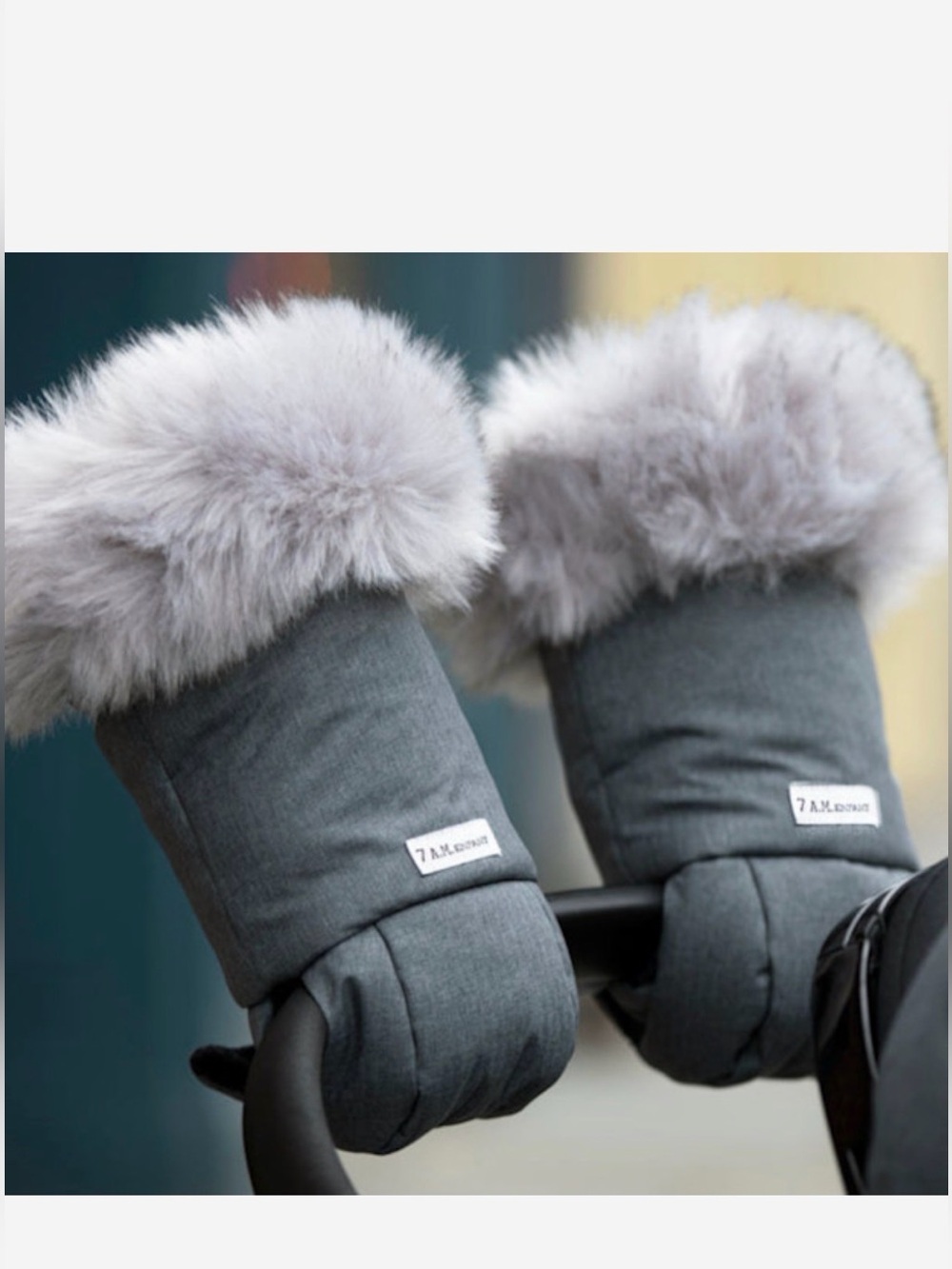 Like New Grey Faux Fur Stroller Hand Muffs